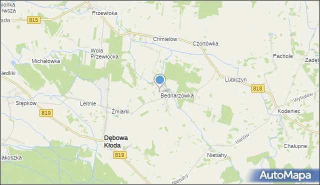mapa Bednarzówka, Bednarzówka gmina Dębowa Kłoda na mapie Targeo